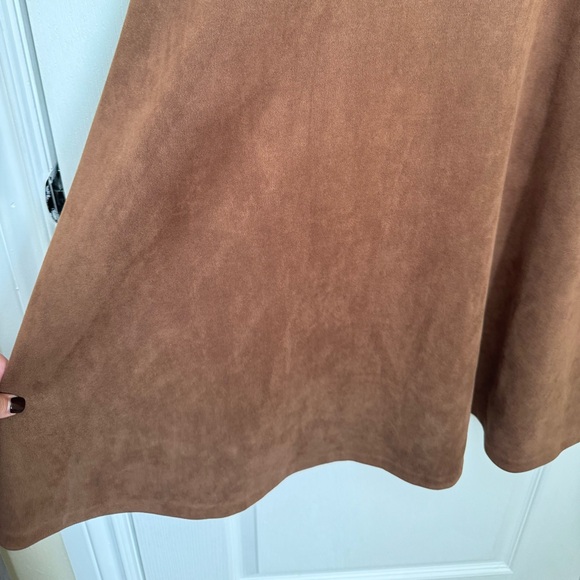 TOMMY HILFIGER SHIRTDRESS. FAUX SUEDE A-LINE. FLATTERING. ELEGANT BROWN COGNAC - Picture 6 of 16